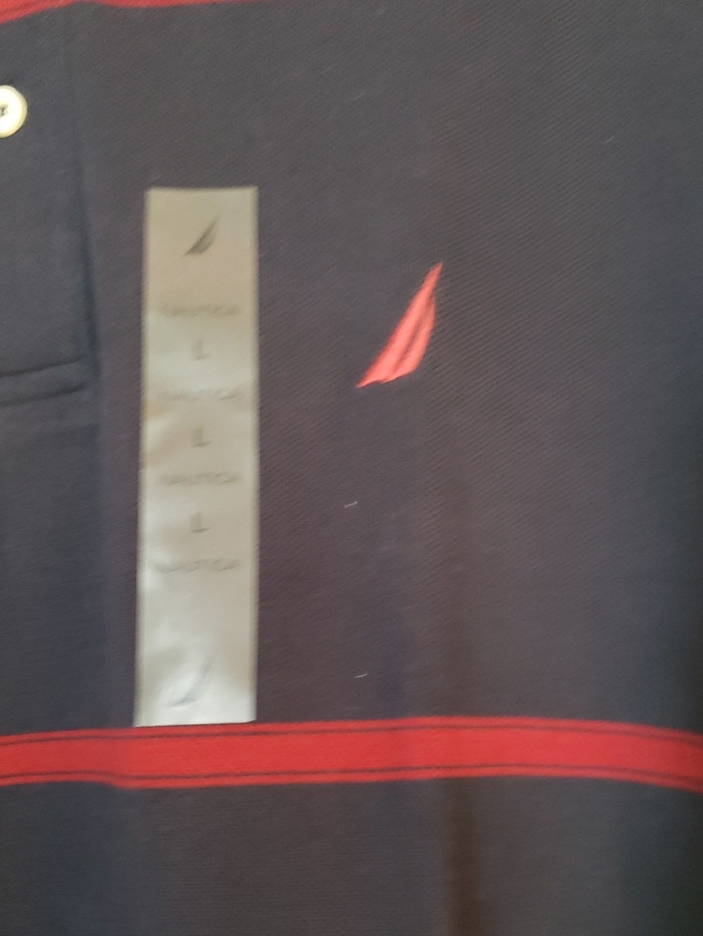 Nautica Men’s Navy Polo Shirt with Red Stripes Large - Picture 2 of 6